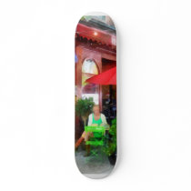 Outdoor Cafe With Red Umbrellas Skate Deck
