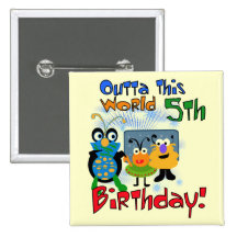 Outer Space 5th Birthday Tshirts and Gifts Pinback Buttons