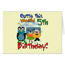 Outer Space 5th Birthday Tshirts and Gifts Card