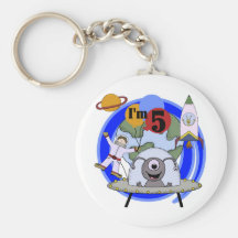 Outer Space 5th Birthday Tshirts and Gifts Key Chain