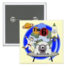 Outer Space 6th Birthday  Tshirts and Gifts Buttons