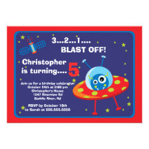 Outer Space Alien Kids Birthday Party Invitation