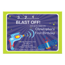 Outer Space Rocket Birthday Party Invitations