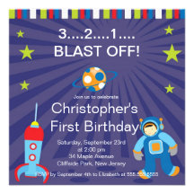 Outer Space Rocket Birthday Party Invitations