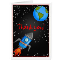 Outer Space rocket ship  thank you Note card