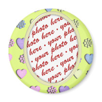 Oval  Frame yellow with hearts Fridge Magnet