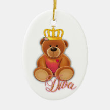 Oval Keramik Ornament Goldfaden Krone Teddy Diva