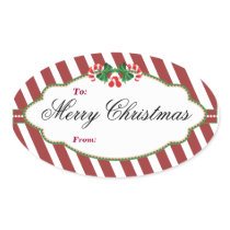 Oval Striped Christmas tree gift tag Sticker