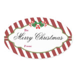 Oval Striped Christmas tree gift tag Sticker