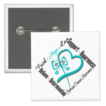 Ovarian Cancer Faith Hope Love Butterfly Pinback Button