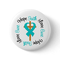 Ovarian Cancer Faith Hope Love Cross Pinback Button