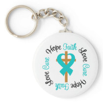 Ovarian Cancer Faith Hope Love Cross Keychains
