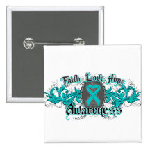 Ovarian Cancer Faith Love Hope Deco Heart Pinback Buttons