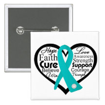 Ovarian Cancer Heart Ribbon Collage Pin