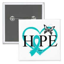 Ovarian Cancer Hope Butterfly Heart Pinback Buttons