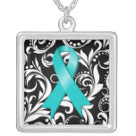 Ovarian Cancer Ribbon Deco Floral Noir Jewelry