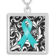 Ovarian Cancer Ribbon Deco Floral Noir Jewelry