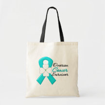 Ovarian Cancer Survivor Flower Ribbon Canvas Bag