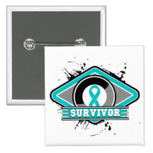 Ovarian Cancer Survivor Grunge Logo Pins