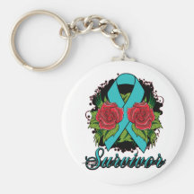 Ovarian Cancer Survivor Rose Tattoo Keychain