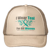 Ovarian Cancer Teal Tribal Ribbon All Women Trucker Hats