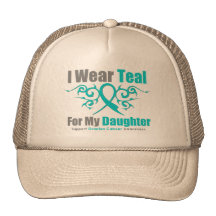 Ovarian Cancer Teal Tribal Ribbon Daughter Trucker Hat