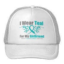 Ovarian Cancer Teal Tribal Ribbon Girlfriend Trucker Hat