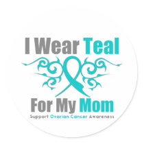 Ovarian Cancer Teal Tribal Ribbon Mom Sticker