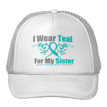Ovarian Cancer Teal Tribal Ribbon Sister Mesh Hat