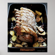 Oven Roaste zpork Loin with crackling, potatoes Posters
