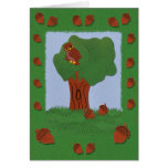 Owl and an Oak Tree Whimsical Cartoon Art Greeting Cards