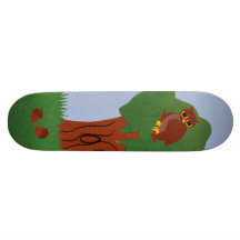 Owl and an Oak Tree Whimsical Cartoon Art Custom Skateboard