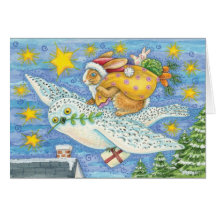 Owl And Rabbit Christmas Card - holiday Card