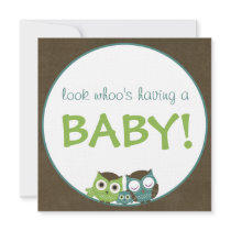 Owl Baby Shower | Green/Blue/Brown Boy Announcement