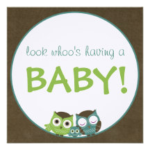 Owl Baby Shower | Green/Blue/Brown Boy Announcement