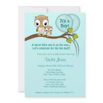 Owl Baby Shower Invitations Boy Mommy BLUE
