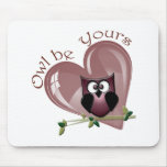 Owl be Yours, Valentine Cute Red Owl and Heart Mousemat