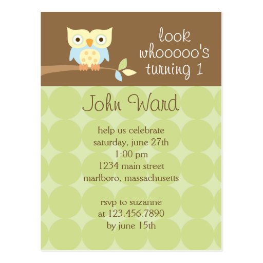Owl Birthday Party Invitation Post Card