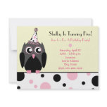 Owl Birthday Party Invite Pink & Black Polka Dots