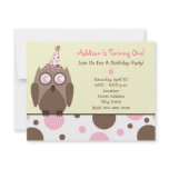 Owl Birthday Party Invite Pink & Brown Polka Dots