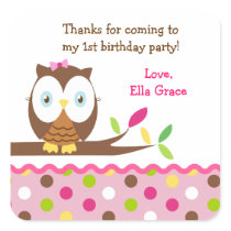 Owl Birthday Party Thank you Favour Stickers Label