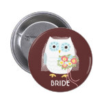 Owl Bride Illustration with Custom Text Pinback Buttons