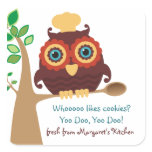 Owl chef wooden spoon cooking baking food label stickers