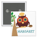 Owl chef wooden spoon cooking baking name tag buttons