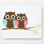 Owl couple on a branch mouse pads
