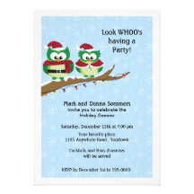 Owl Couple on Tree Branch Holiday Party Invite