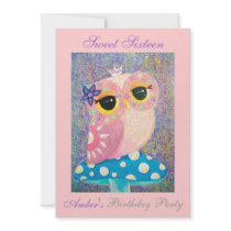 Owl Fairy Princess Sweet Sixteen Birthday Party Custom Invites
