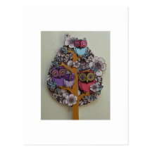 owl family tree postcard