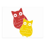 Owl Fellows one of Red one of Yellow Post Card