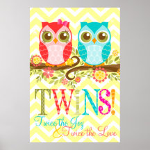 Owl Girl and Boy Twins - Custom Wall Poster